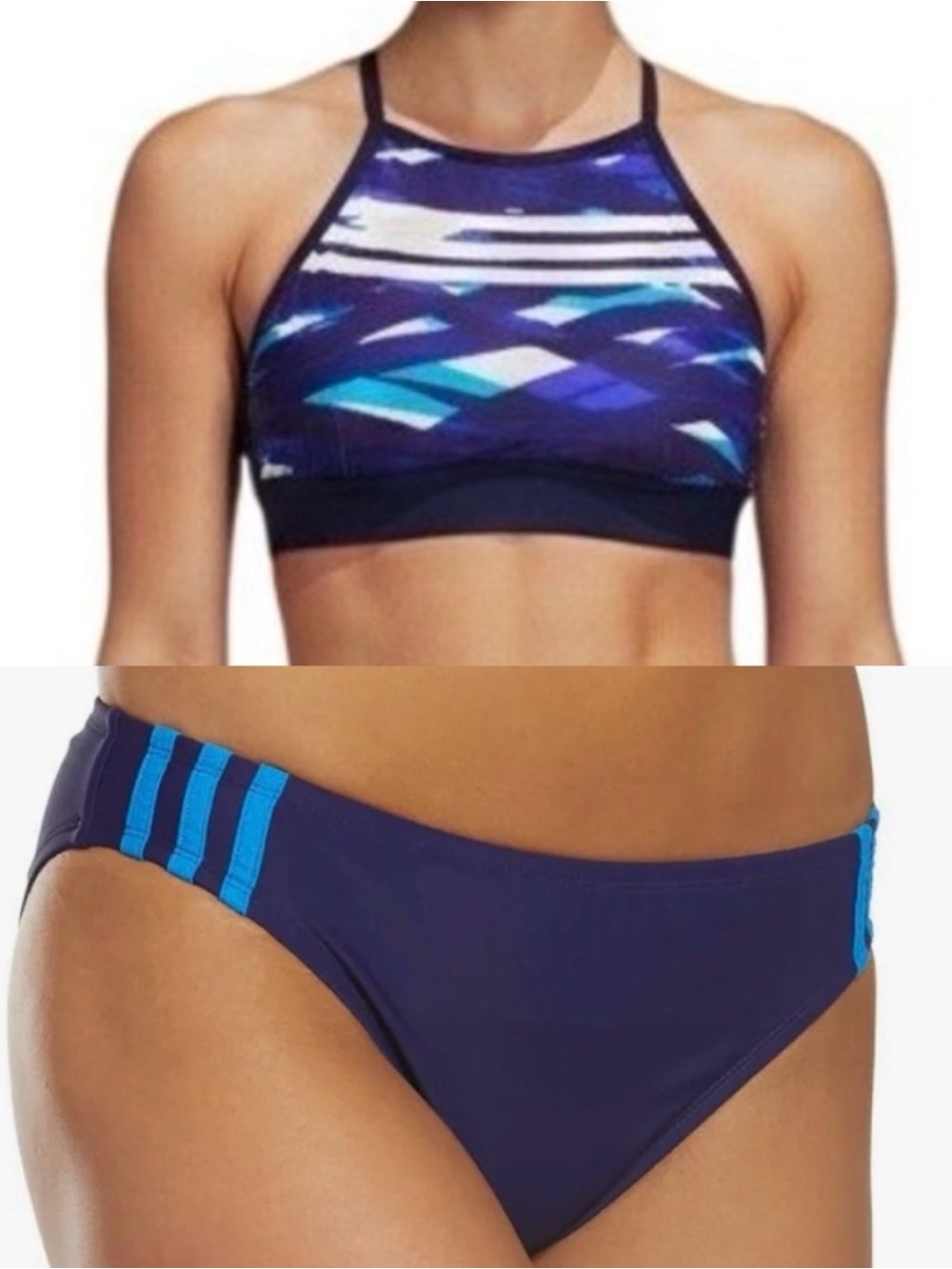EUC- Adidas Originals Geometric 3 Stripe High Neck Bikini